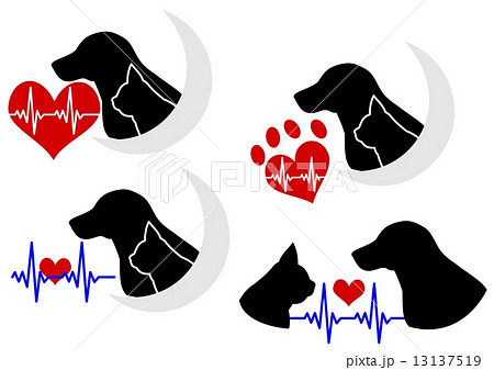 心電図つき犬と猫のシルエットのイラスト素材