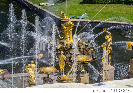 View on Great Cascade Fountain in Peterhof, Russia 13138073