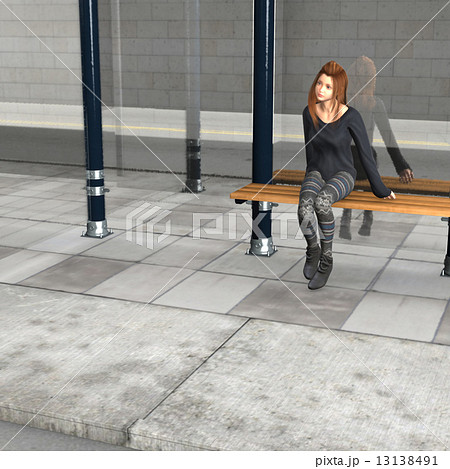 バス停の女性 リアル3dcgイラスト素材のイラスト素材