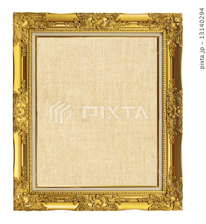 old golden frame with empty grunge linen canvas for your picture old golden frame with empty grunge linen canvas for your picture 13140294