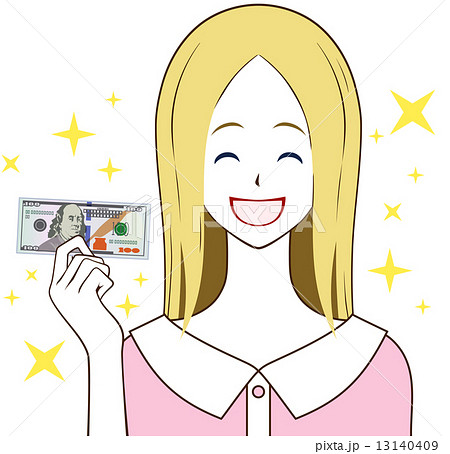 100ドルを持つ女性 笑顔 100ドルを持つ女性 笑顔 13140409