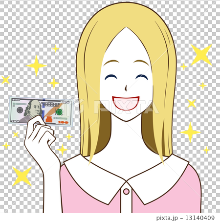 100ドルを持つ女性 笑顔 100ドルを持つ女性 笑顔 13140409
