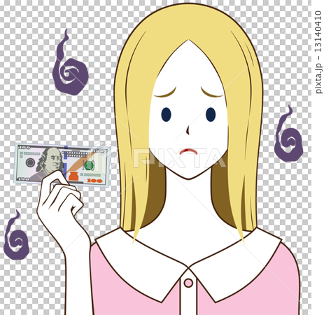 100ドルを持つ女性　困り顔 13140410