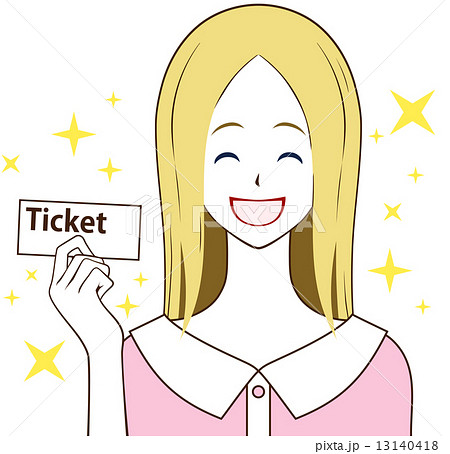 チケットを持つ女性 笑顔のイラスト素材