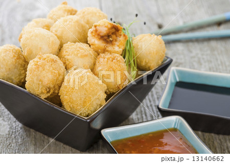 Katsu Chicken Balls - Japanese style breaded and deep fried rice balls filled with chicken curry. 13140662