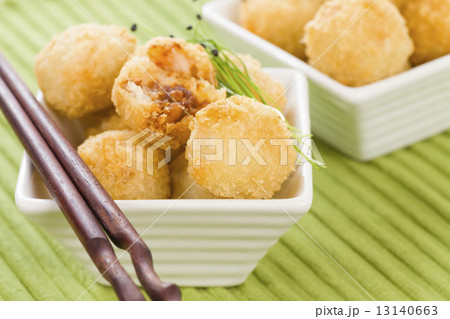 Katsu Chicken Balls - Japanese style breaded and deep fried rice balls filled with chicken curry. 13140663