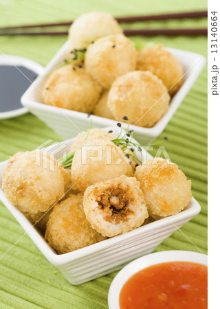 Katsu Chicken Balls - Japanese style breaded and deep fried rice balls filled with chicken curry. 13140664