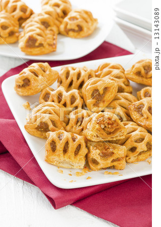 Chorizo Lattice Rolls - Spanish chorizo and red pepper wrapped in pastry. 13143089