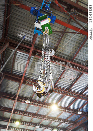 hooks of weigher bridge crane in warehouse hooks of weigher bridge crane in warehouse 13143893