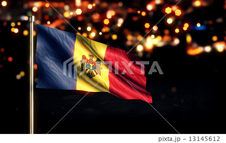 Moldova National Flag City Light Night Bokeh Background 3D 13145612
