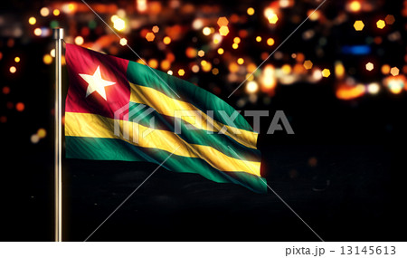 Togo National Flag City Light Night Bokeh Background 3D 13145613