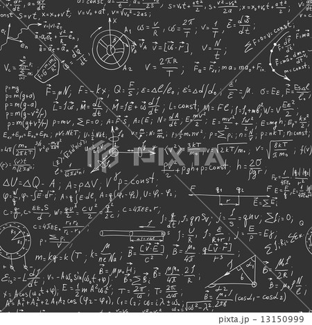 Fundamental physical formulas on seamless blackboard Fundamental physical formulas on seamless blackboard 13150999