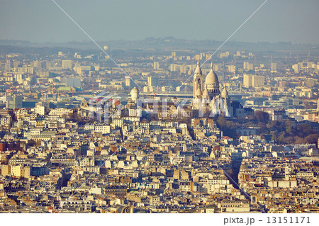 Aerial view of Sacre-Coeur cathedral on Montmartre in Paris Aerial view of Sacre-Coeur cathedral on Montmartre in Paris 13151171
