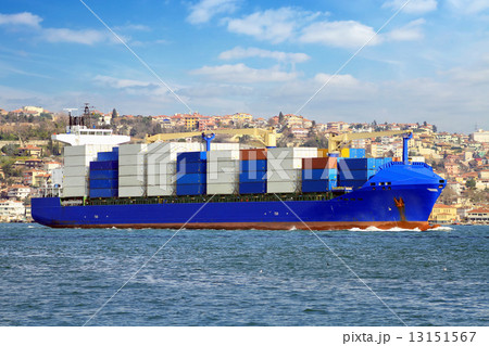 Cargo ship transporting export goods in containers to foreign countries. Container Ship on its way 13151567