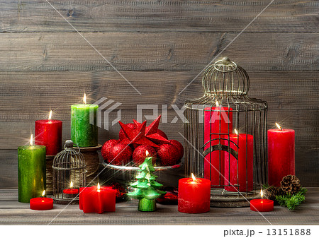 christmas decoration with burning candles. nostalgic home interi 13151888
