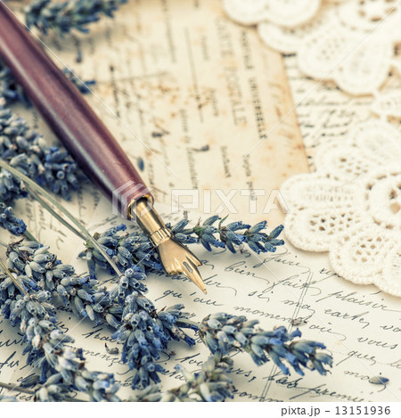 vintage ink pen, dried lavender flowers and old love letters vintage ink pen, dried lavender flowers and old love letters 13151936