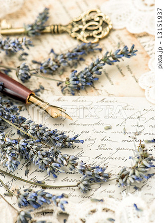 vintage ink pen, key, lavender flowers and old love letters vintage ink pen, key, lavender flowers and old love letters 13151937