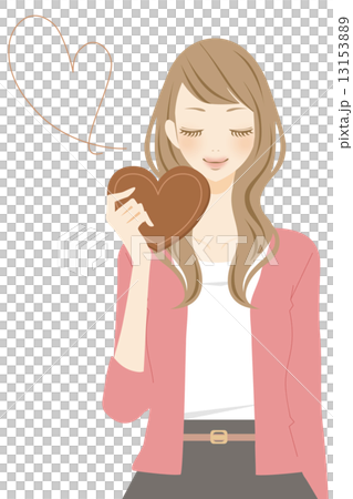 一個心形巧克力微笑的女人 13153889