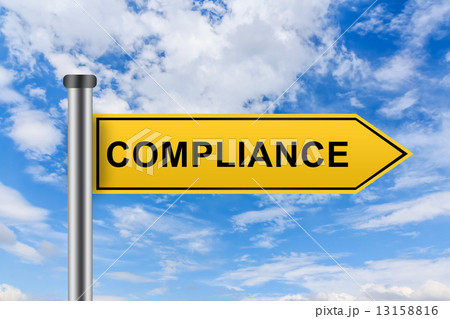yellow road sign with compliance words 13158816