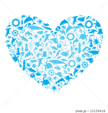 heart with marine life  13159416