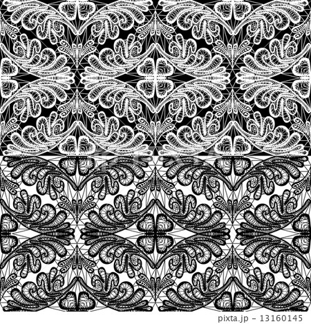 Seamless pattern - floral lace ornament - white and black backgr Seamless pattern - floral lace ornament - white and black backgr 13160145