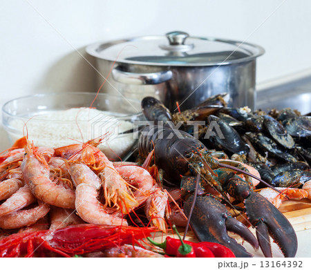 Raw sea foods in  kitchen 13164392