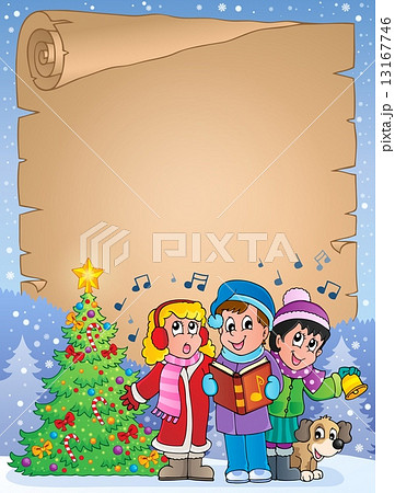 Parchment with carol singers 13167746