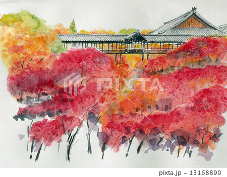 東福寺のスケッチ 秋 京都の秋 紅葉のイラスト素材