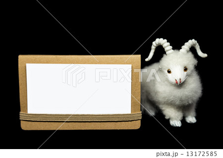 Goat or sheep with blank greeting card 13172585