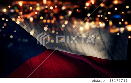Czech Republic National Flag Light Night Bokeh Abstract Background 13175711