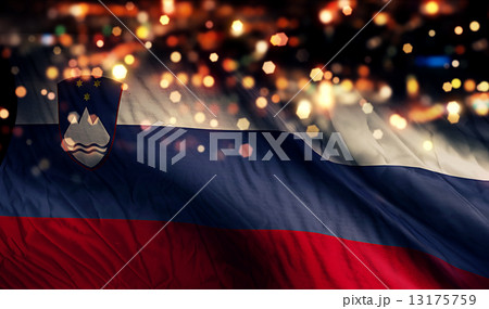 Slovenia National Flag Light Night Bokeh Abstract Background 13175759