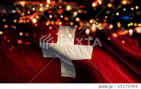 Switzerland National Flag Light Night Bokeh Abstract Background 13175764
