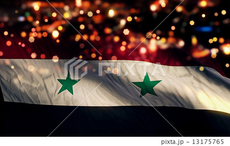 Syria National Flag Light Night Bokeh Abstract Background 13175765