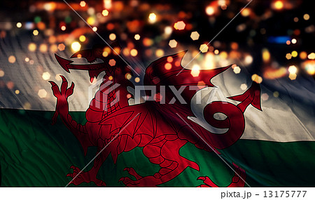 Wales National Flag Light Night Bokeh Abstract Background 13175777