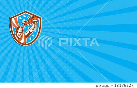 Business card American Patriot Holding Torch Flag Shield Retro 13176227