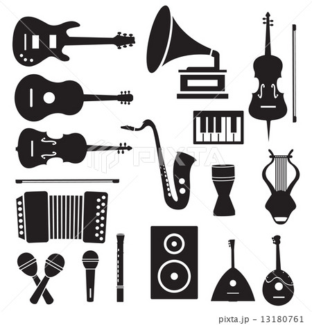 flat music instruments icons pictograms background concept. Vect 13180761