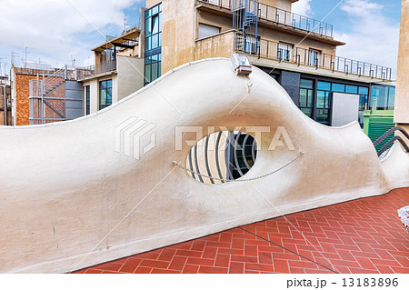 Roof, housetop  Gaudi's  creation-house Casa Batlo. 13183896