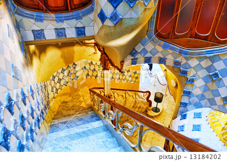 Interior and inner chambers Gaudi's  creation-house Casa Batlo. 13184202