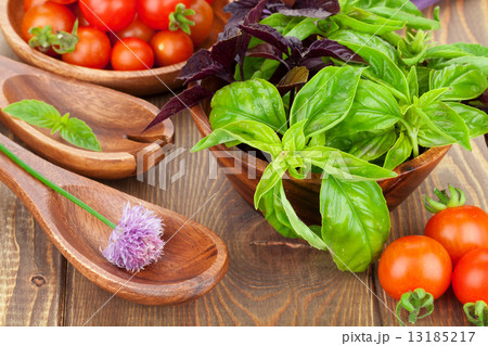 Fresh farmers tomatoes and basil Fresh farmers tomatoes and basil 13185217