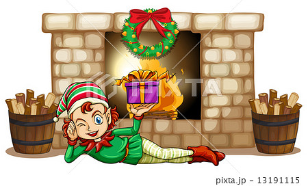 An elf in front of the fireplace An elf in front of the fireplace 13191115