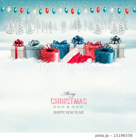 Winter christmas background with presents and a garland. Vector. 13196556