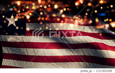 Liberia National Flag Light Night Bokeh Abstract Background 13199266