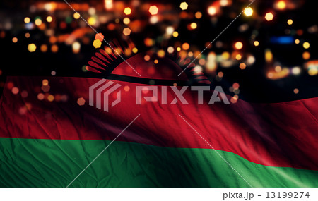Malawi National Flag Light Night Bokeh Abstract Background 13199274