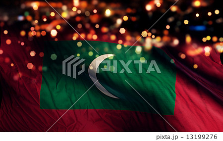 Maldives National Flag Light Night Bokeh Abstract Background 13199276