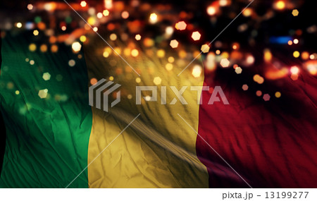 Mali National Flag Light Night Bokeh Abstract Background 13199277