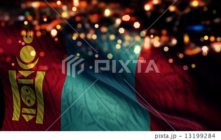 Mongolia National Flag Light Night Bokeh Abstract Background 13199284