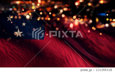Samoa National Flag Light Night Bokeh Abstract Background 13199316