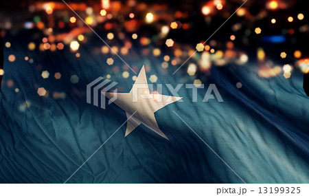 Somalia National Flag Light Night Bokeh Abstract Background 13199325