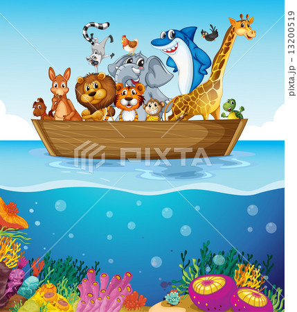 A boat at the sea with animals 13200519
