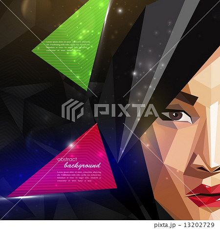 illustration with an asian woman face in polygonal style. modern poster, fashion, beauty or entertai 13202729